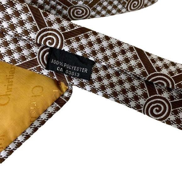 𝅺christan Dior Vintage Trendy Brown & White Novelty Print Neck Tie Retro - Picture 4 of 8